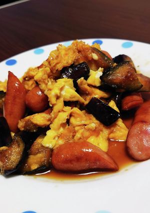 茄子とソーセージの玉子炒め(照り焼き風)-レシピのメイン写真