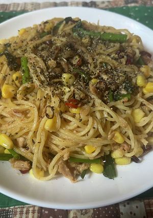 スパゲティ・菜の花シーチキンコーン-レシピのメイン写真