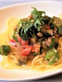 夏野菜と納豆の冷製パスタ-レシピのメイン写真