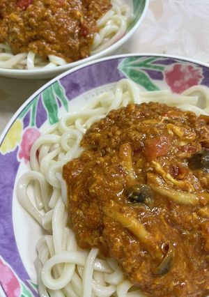 汁なしトマ玉カレーうどん-レシピのメイン写真