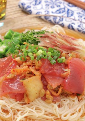 まぐろと納豆キムチのぶっかけそうめん-レシピのメイン写真