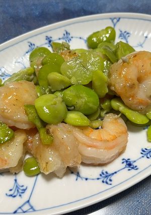 そら豆とエビのめんつゆ炒め煮-レシピのメイン写真