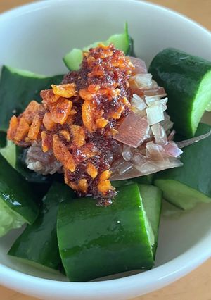 茗荷、食べるラー油できゅうりの和物-レシピのメイン写真