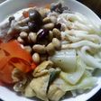 温野菜サラダ豆うどん。