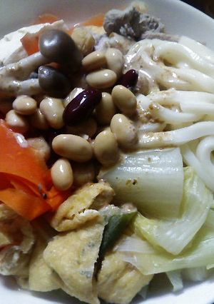 温野菜サラダ豆うどん。-レシピのメイン写真