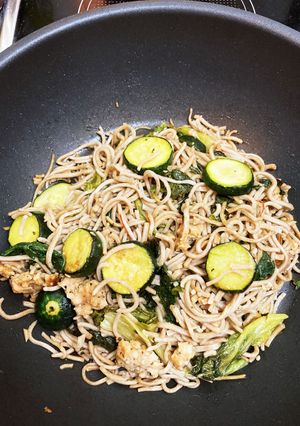 ほうれん草の蕎麦炒め　ソバスタ-レシピのメイン写真