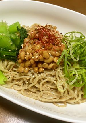 俺流！流水麺で…汁なし冷やし納豆坦々蕎麦-レシピのメイン写真