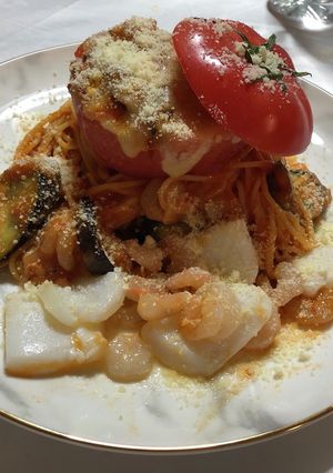 丸ごとトマトをのせたトマトパスタ　時短編-レシピのメイン写真
