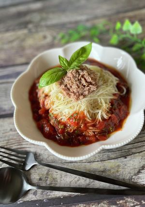 ☆トマト缶で作る!バジルツナそうめん☆-レシピのメイン写真