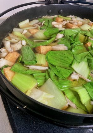青梗菜と舞茸のウスターソーススープ-レシピのメイン写真