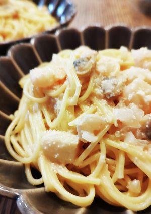 簡単！シーフードとたらこのクリームパスタ-レシピのメイン写真