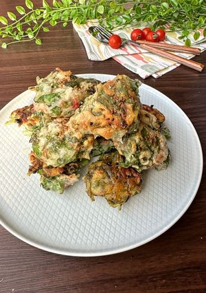 米粉で作る☆春菊のカリッカリお焼き-レシピのメイン写真