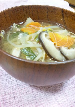おかずになるみそ汁☆ひき肉で豚汁風-レシピのメイン写真