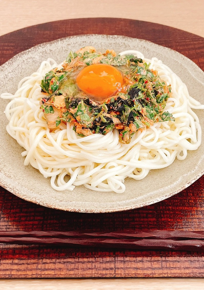 海苔とパクチーのキムチマヨうどん-レシピのメイン写真