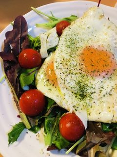 ベビーリーフと目玉焼きのサラダ-レシピのメイン写真
