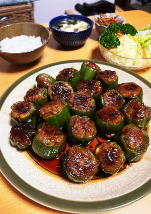 縦詰め！ピーマン肉詰め★牛乳、パン粉なし-レシピのメイン写真
