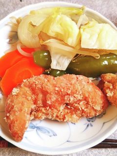 唐揚げと蒸し野菜。鶏むね肉とささ身-レシピのメイン写真