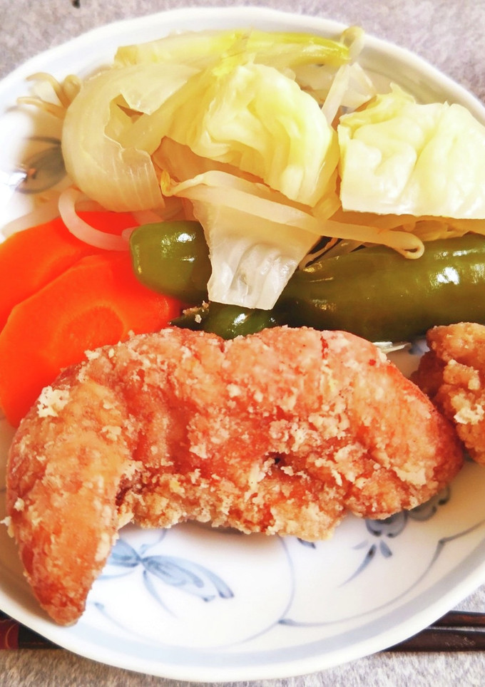 唐揚げと蒸し野菜。鶏むね肉とささ身-レシピのメイン写真