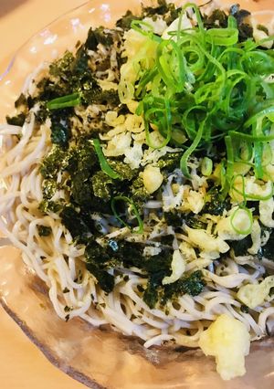 流水麺●もみ海苔と揚げ玉の盛りつけそば -レシピのメイン写真