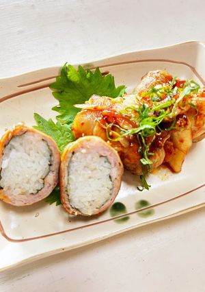肉巻きおにぎり♪キムチ味☆切り落し肉だよ-レシピのメイン写真