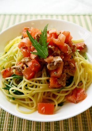 水菜とサバの冷製トマトパスタ-レシピのメイン写真