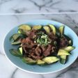 豚肉とズッキーニのもろみ味噌炒め