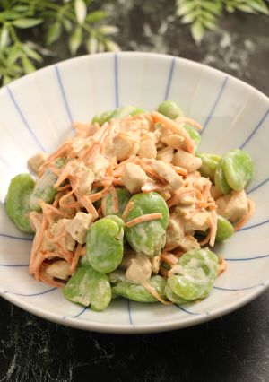 簡単！そら豆とむね肉の柚子胡椒マヨ和え-レシピのメイン写真
