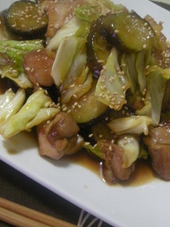 茄子とキャベツと鶏肉の甘辛炒め-レシピのメイン写真
