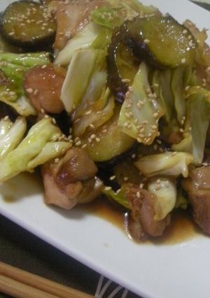茄子とキャベツと鶏肉の甘辛炒め-レシピのメイン写真