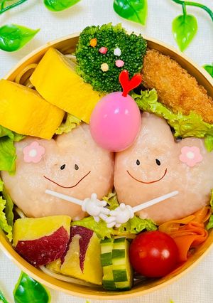 簡単キャラ弁☆生ハムハートおにぎり弁当-レシピのメイン写真