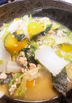 鶏ひき肉、かぼちゃ、白菜のうま煮-レシピのメイン写真