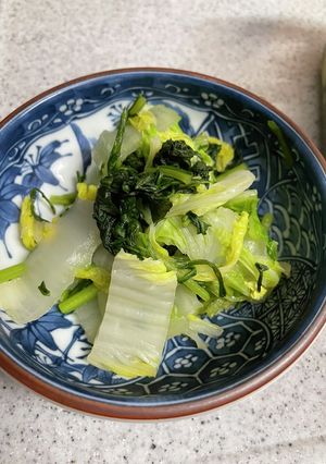 春菊と白菜の煮浸し(茹でる手間なし)-レシピのメイン写真