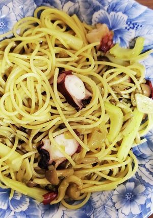 牡蠣の塩辛とキノコとタコのペペロンチーノ-レシピのメイン写真