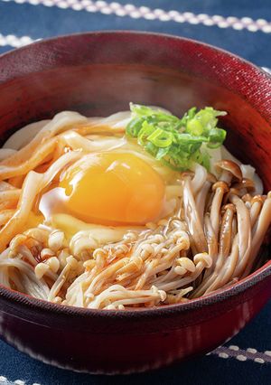 きのこのキムチ釜玉うどん-レシピのメイン写真