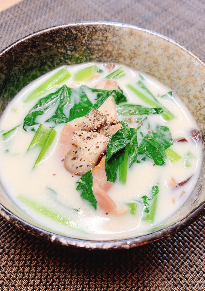 小松菜と椎茸の豆乳スープ-レシピのメイン写真