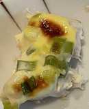ネギマヨを乗せためかじきをグリルで焼く