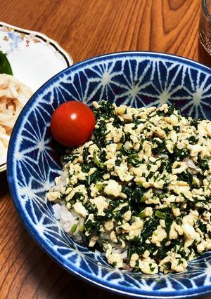 モロヘイヤ・鶏ひき肉・豆腐のネバネバ丼！-レシピのメイン写真