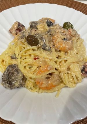 シーフード明太クリームパスタ-レシピのメイン写真