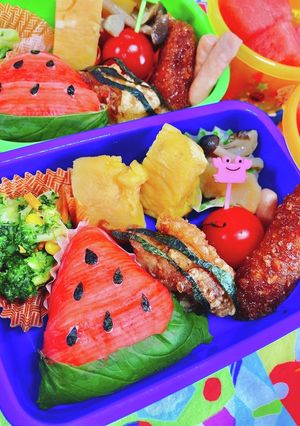 キャラ弁¨♡¨超簡単スイカ弁当-レシピのメイン写真