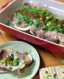 レンジで　豚肉と茄子とニラの重ね蒸し