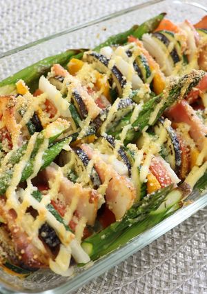 アスパラと夏野菜の重ねチーズ焼き-レシピのメイン写真