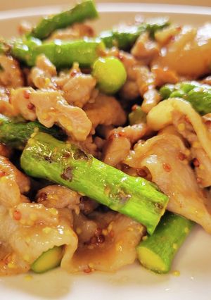 豚肉とアスパラの粒マスタード炒め-レシピのメイン写真