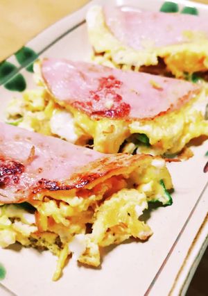 ねぎ玉スクランブルエッグのハム包み焼き-レシピのメイン写真