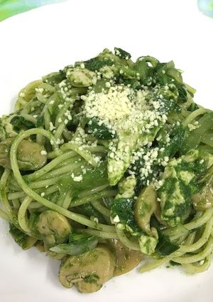 【学校給食】明日葉のジェノベーゼ風パスタ-レシピのメイン写真