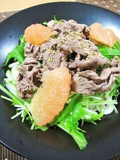 水菜と牛肉の爽やかサラダうどん-レシピのメイン写真