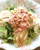 木綿豆腐と油揚げのせ、中華そうめん
