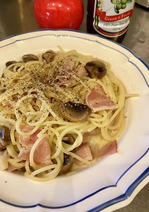 ベーコンとマッシュルームのスープパスタ-レシピのメイン写真