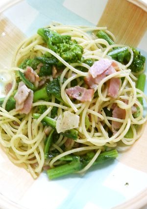 春の香り菜の花とベーコンのぺペロンチーノ-レシピのメイン写真