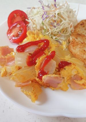 朝ごはんに5分で簡単☆ハム玉オニオン☆-レシピのメイン写真