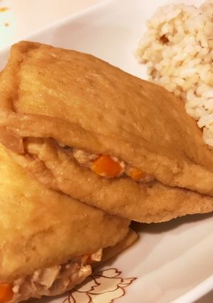 油揚げで竹の子鶏ひき肉のはさみ煮-レシピのメイン写真